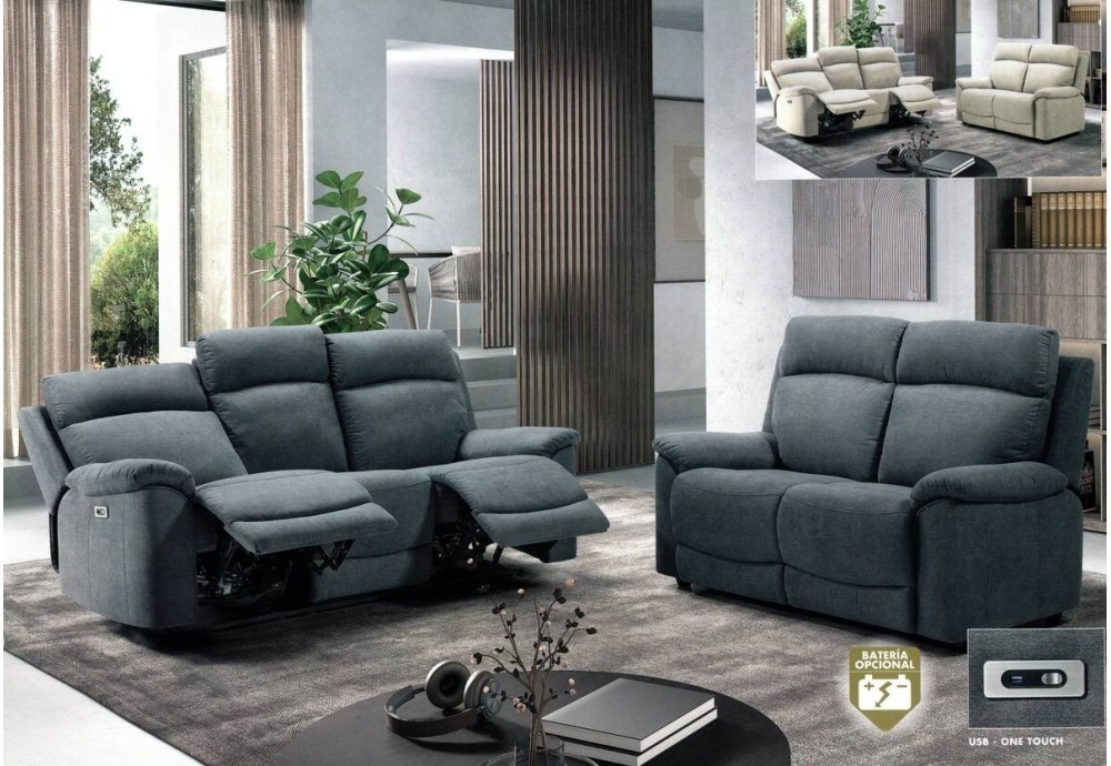 SOFA 3 PLZAS 2 MEC ELECTRICO(192)+2 PLAZAS FIJO(140)TAP:TUI GRIS OSCURO